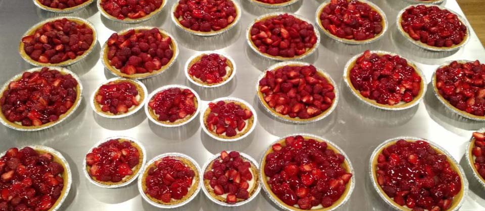 Various Sizes of Strawberry Cheesecake Pies